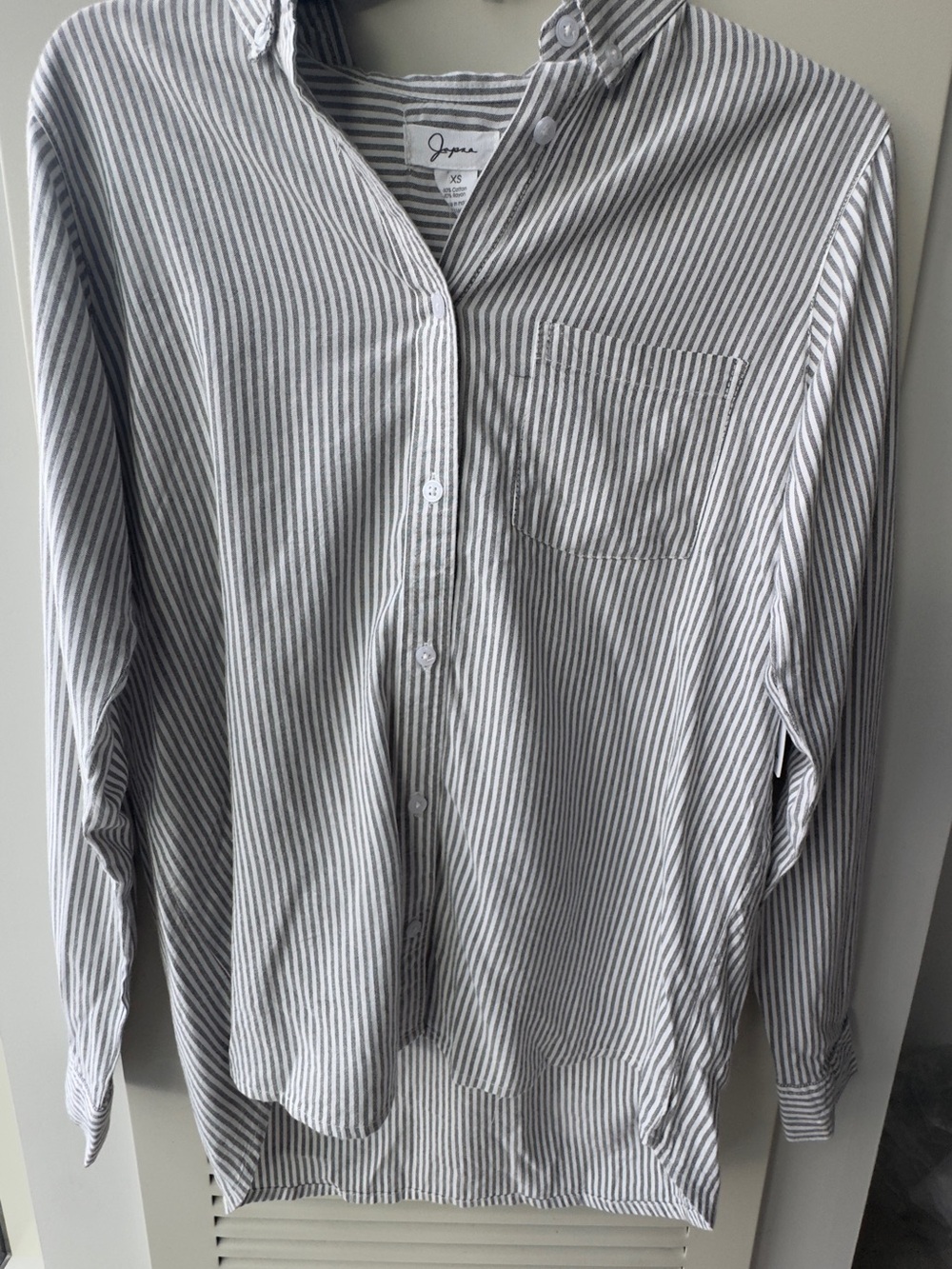 Japna brand Gray and White Striped Button Down Shirt - size XS NWT soft fabric